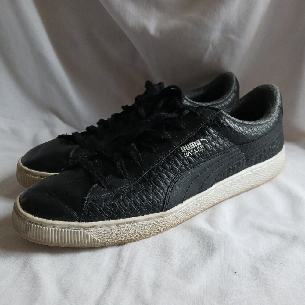 Puma Men's Sz 12 Basket Classic Textured Low Top Sneaker Black 360191 02 Leather
